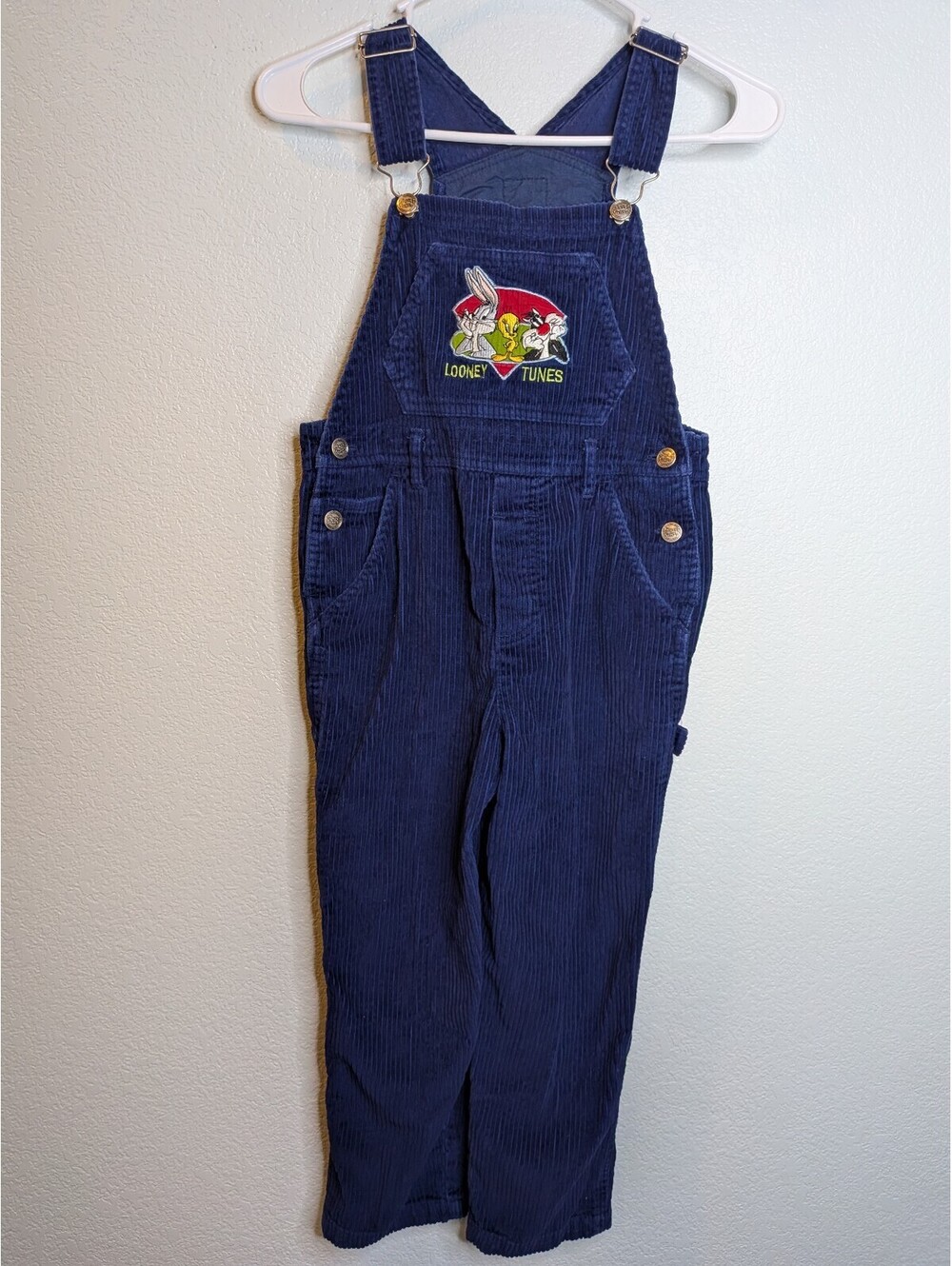 Vintage 1998 Looney Tunes navy blue corduroy overalls Size 10 Youth
